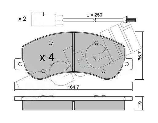 Комплект гальмівних накладок, дискове гальмо, з контактом попередження про знос, Ford Transit 06-14/Transit Connect 06-13 (RWD) (+датчики), Metelli 22