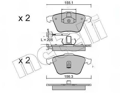 Комплект гальмівних накладок, дискове гальмо, з контактом попередження про знос, Metelli 2205490