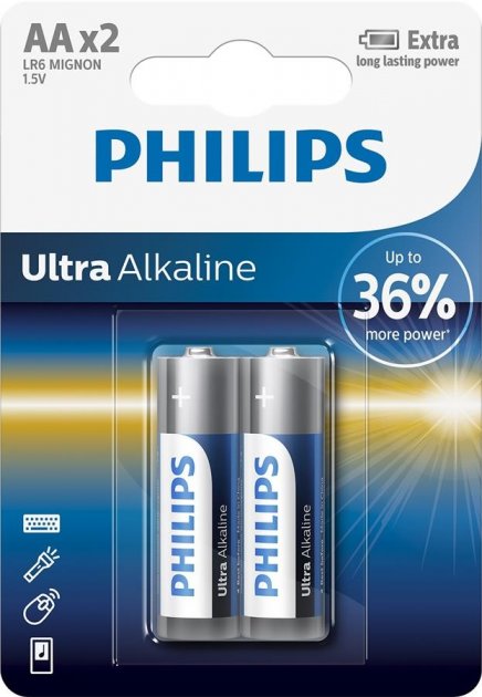 Bateria lr6/aa ultra alkaline b2, Ultra Alkaline Blister 2шт, Philips LR6E2B/10