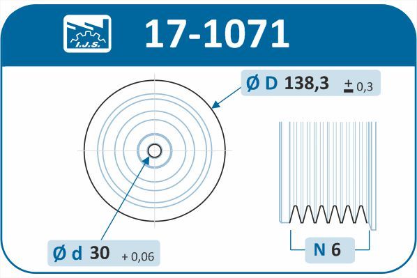 Шків, колінчатий вал, VW Caddy III/IV 1.9/2.0 TDI/T5 1.9 TDI/T6 2.0 TDI (6PK), Ijs 17-1071