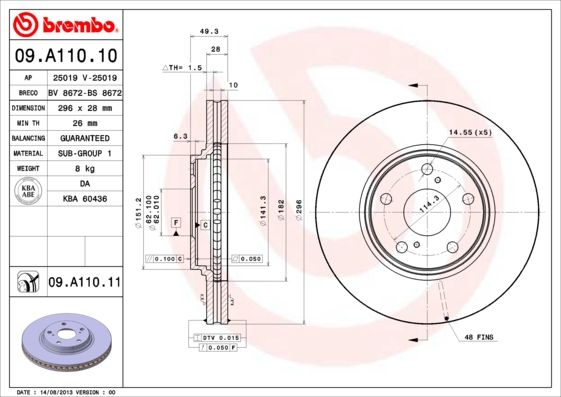 Гальмівний диск, Brembo 09.A110.11