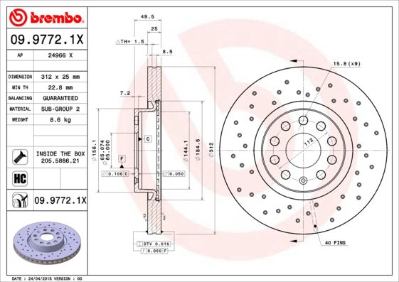 Гальмівний диск, Brembo 09.9772.1X