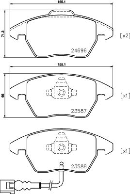 Комплект гальмівних накладок, дискове гальмо, Hella 8DB355023-161