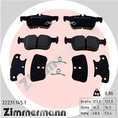 Комплект гальмівних накладок, дискове гальмо, Zimmermann 22231.145.1