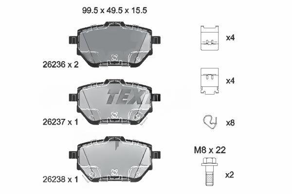 Комплект гальмівних накладок, дискове гальмо, Textar 2623601