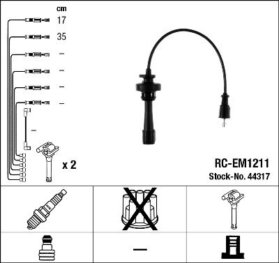 Комплект проводів високої напруги, MITSUBISHI Lancer/Outlander "2,0 "02>>, Ngk RCEM1211