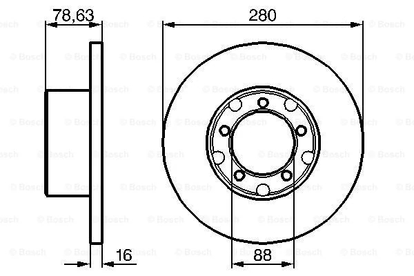 Гальмівний диск, повн., 280мм, кількість отворів 5, MERCEDES-BENZ T1 (601) 77-95, Bosch 0986478201