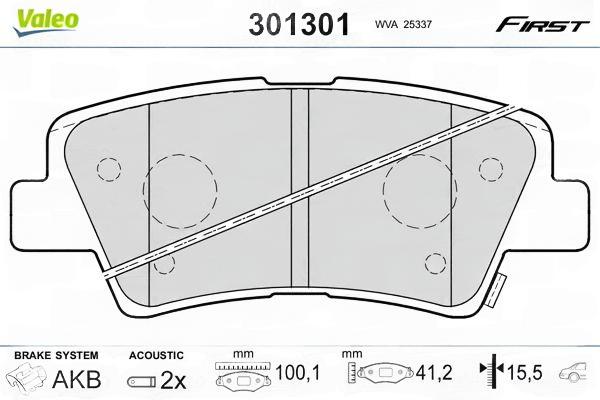 Комплект гальмівних накладок, дискове гальмо, Valeo 301301