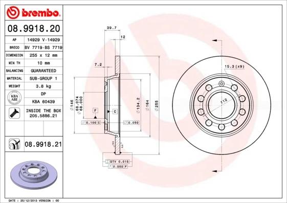 Гальмівний диск, Brembo 08.9918.21