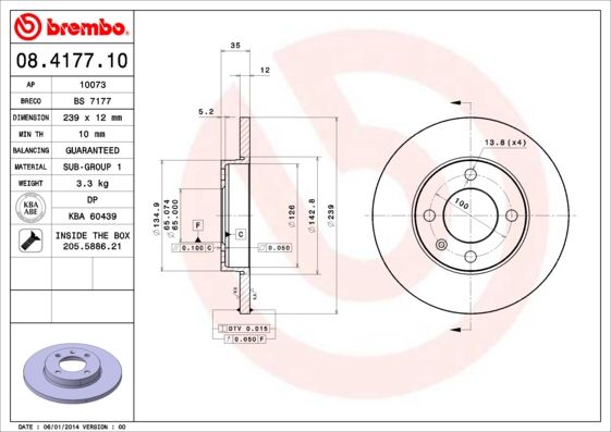 Гальмівний диск, Brembo 08.4177.10