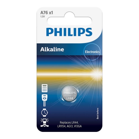 Батарейка a76 - 1.5v 1-blister (lr44 /lr1154) - alkaline b1 (вир-во philips), Philips A76/01B