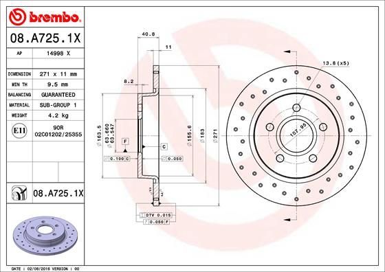 Гальмівний диск, Brembo 08.A725.1X