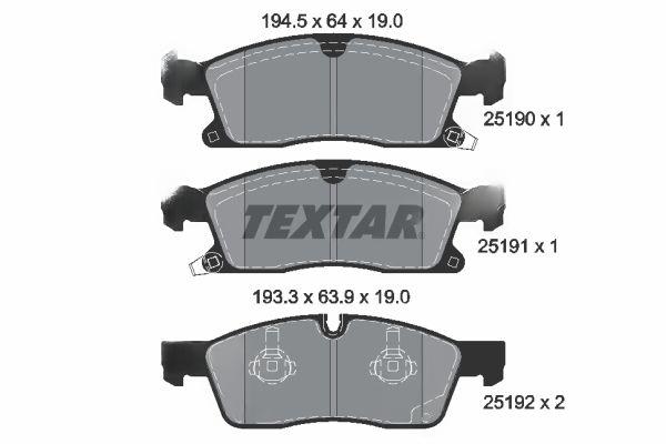 Комплект гальмівних накладок, дискове гальмо, Textar 2519002