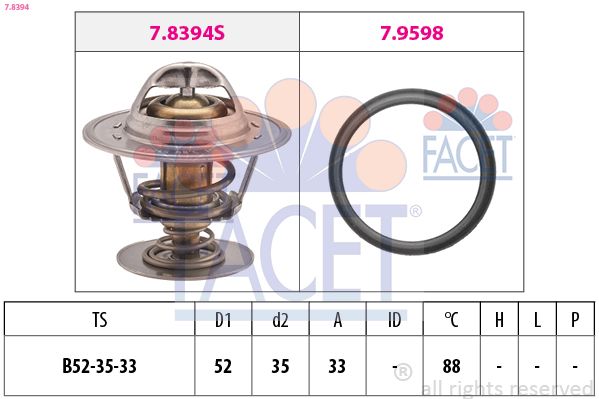 Термостат, охолоджувальна рідина, 88°C, Ford Transit 2.5 DI/TD 88-&gt, Facet 78394