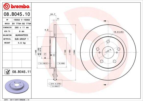 Гальмівний диск, Brembo 08.B045.10