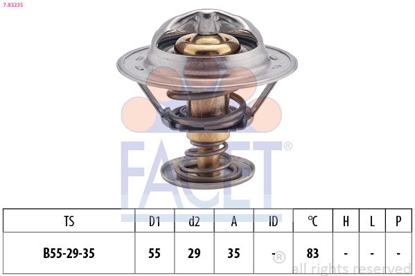 Термостат, охолоджувальна рідина, 83°C, Lancia Phedra 2.0 jtd (03-10) (7.8323S) Facet, Facet 78323S