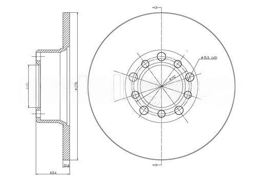 Гальмівний диск, повн., 278,0мм, кількість отворів 5, MERCEDES W123 76-85 PRZÓD, Cifam 800046