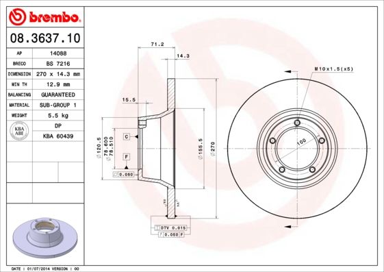 Гальмівний диск, Brembo 08.3637.10