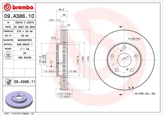 Гальмівний диск, Brembo 09.A386.11