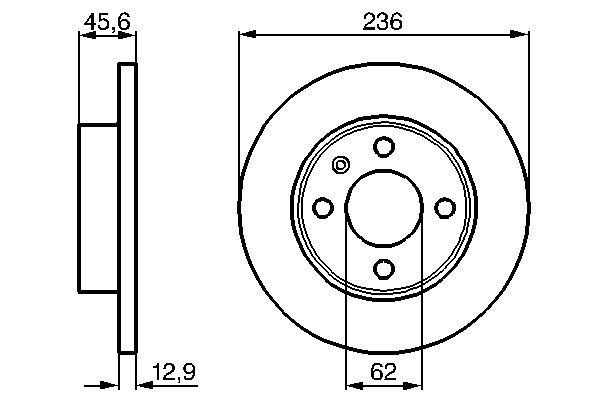 Гальмівний диск, повн., 236мм, кількість отворів 4, Skoda Favorit/Felicia 90-, Bosch 0986478859