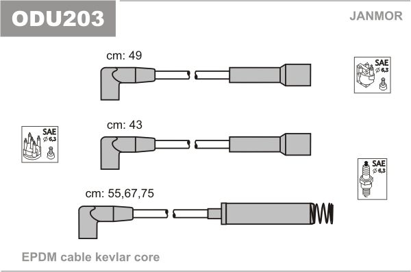 Комплект проводів високої напруги, Opel Kadett E 1.6NZ c №шас.J2508723,Ascona C, Janmor ODU203