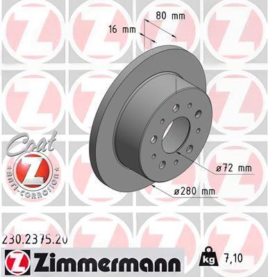 Гальмівний диск, Zimmermann 230.2375.20