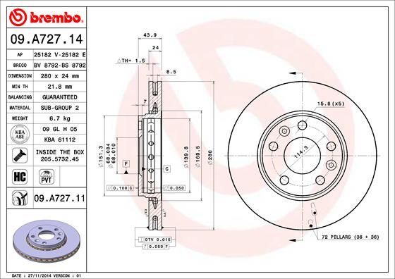 Гальмівний диск, Brembo 09.A727.11