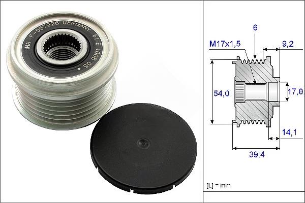 Механізм вільного ходу генератора, FIAT шків генератора Punto/Grande Punto 1,3D Multijet, OPEL 1,3CDTI 05-., Ina 535015110