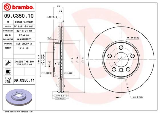 Гальмівний диск, Brembo 09.C350.11