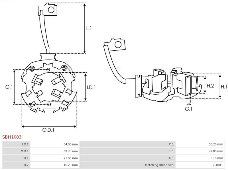 Кронштейн, вугільні щітки, Auto Starter SBH1003