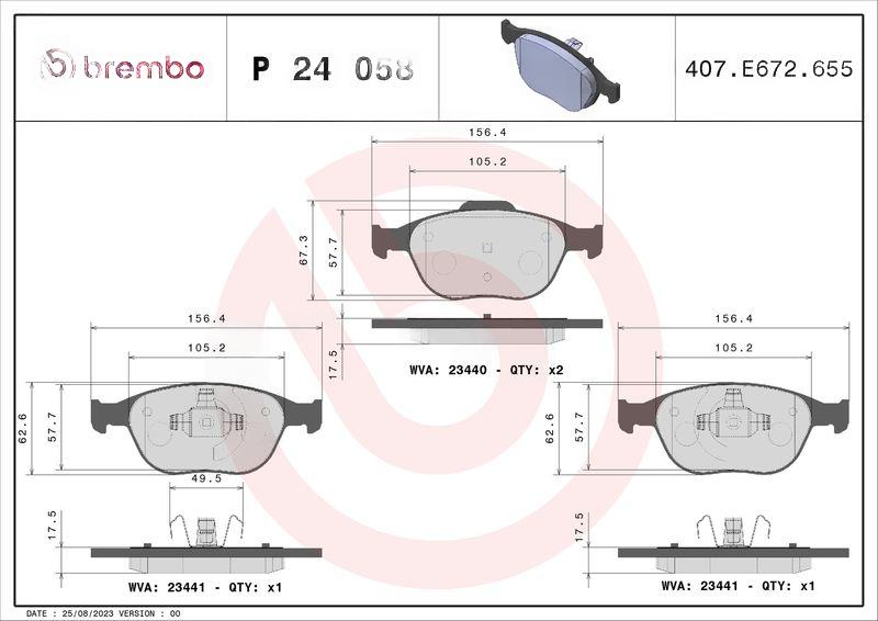 Комплект гальмівних накладок, дискове гальмо, Brembo P24058