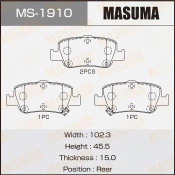 Комплект гальмівних колодок, задня вісь, 47,5мм, Toyota Auris (06-13), Corolla (06-13) (MS-1910) MASUMA, Masuma MS-1910