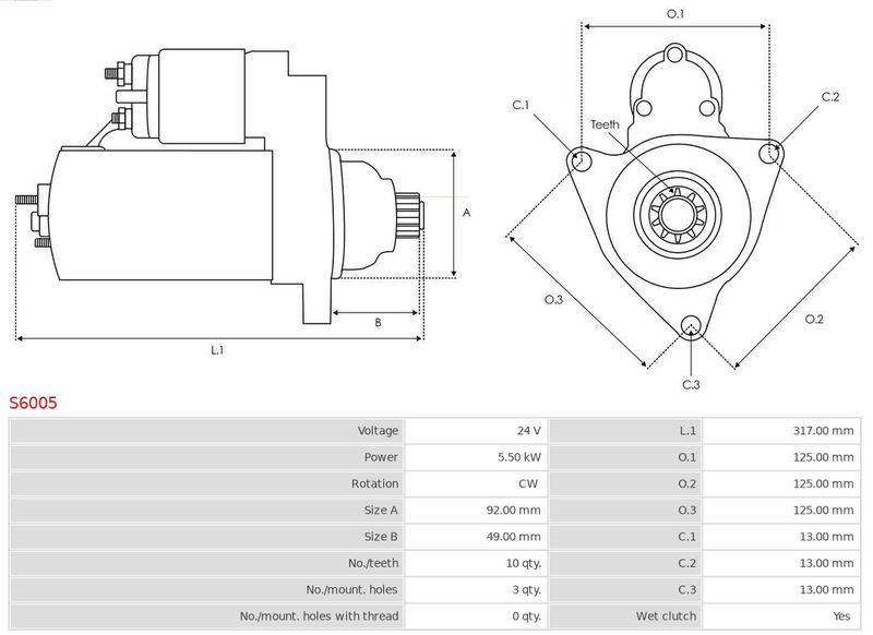 Стартер, 24В, кільк. зубц. 10, 5,50кВт, Iveco, Auto Starter S6005