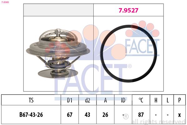 Термостат, охолоджувальна рідина, 87°C, T4/LT 2.5TDI/Passat B2/Audi 100/A6 (7.8385) Facet, Facet 78385