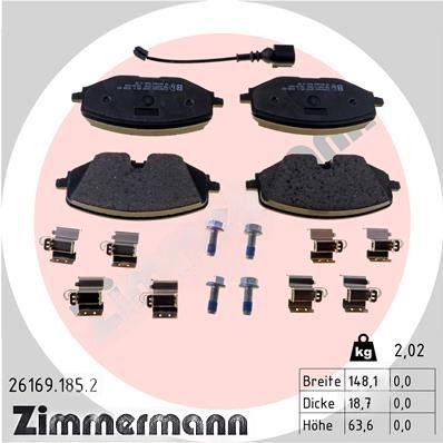 Комплект гальмівних накладок, дискове гальмо, Zimmermann 26169.185.2