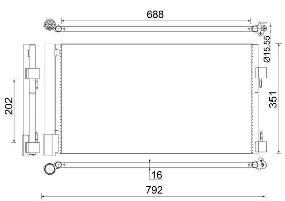 Конденсатор, система кондиціонування повітря, Laguna III 1.5/2.0 dCi 07-, Mahle AC486000S