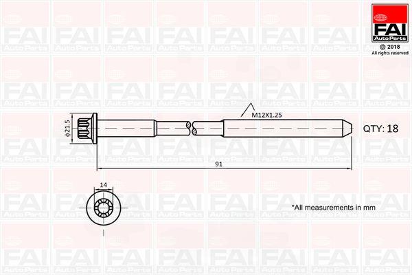 Комплект гвинтів голівки циліндра, MITSUBISHI К-т болтов ГБЦ L200 2.5 05-, Fai Autoparts B2101