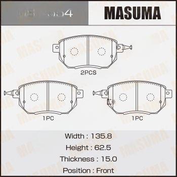 Комплект гальмівних колодок, передня вісь, 62,5мм, Nissan Murano, Qashqai 2.5, 3.5 (07-) (MS-2554) MASUMA, Masuma MS2554