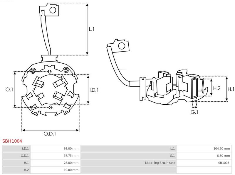 Кронштейн, вугільні щітки, Auto Starter SBH1004