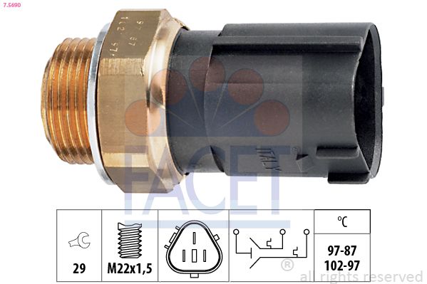 Термовимикач, вентилятор радіатора, VW Caddy II/III/Golf III/IV/Octavia 1.0-2.9 91-14, Facet 7.5690