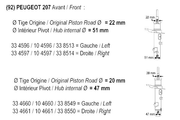 Амортизатор, амортизаційна стійка, PEUGEOT 207 AVD diam 22x51, Record 104597