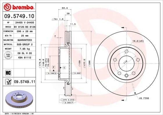 Гальмівний диск, Brembo 09.5749.10