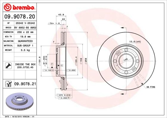 Гальмівний диск, Brembo 09.9078.20