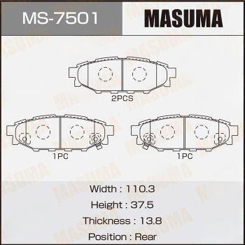 Комплект гальмівних колодок, задня вісь, 37,5мм, Subaru Forester (12-) (MS-7501) MASUMA, Masuma MS-7501