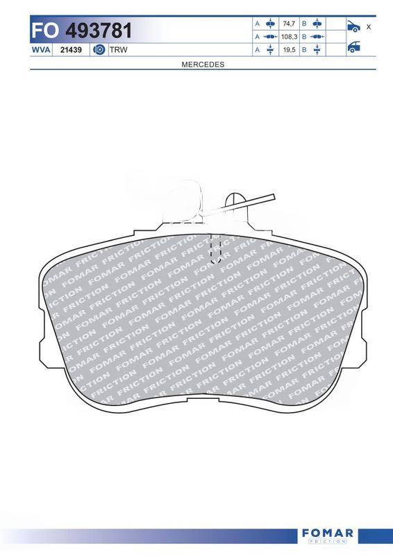 Комплект гальмівних накладок, дискове гальмо, Fomar 493781