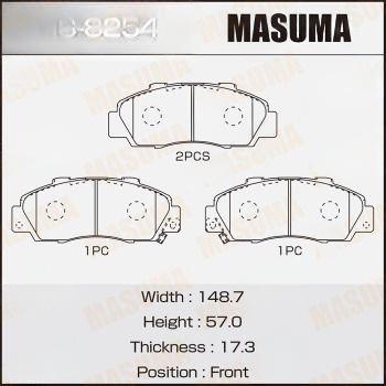 Комплект гальмівних колодок, передня вісь, 57мм, Honda Accord (-02), Civic (-00), CR-V (-01), HR-V (-06), Legend (-04) (MS-8254) MASUMA, Masuma MS