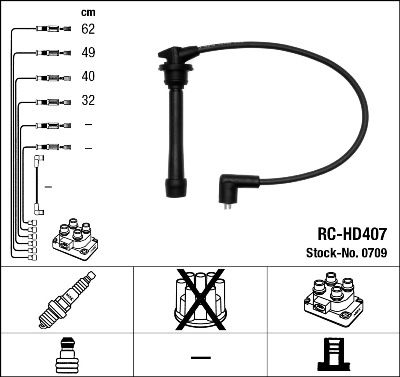 Комплект проводів високої напруги, HYUNDAI/KIA Elantra/Ceed "1,6-2,0 "95>>, Ngk RCHD407