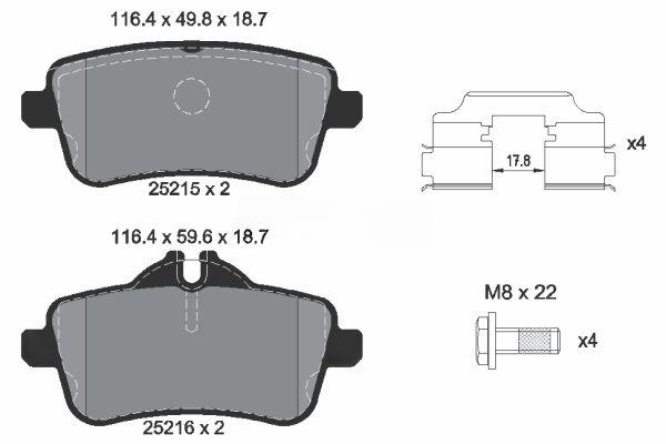 Комплект гальмівних накладок, дискове гальмо, Textar 2521502