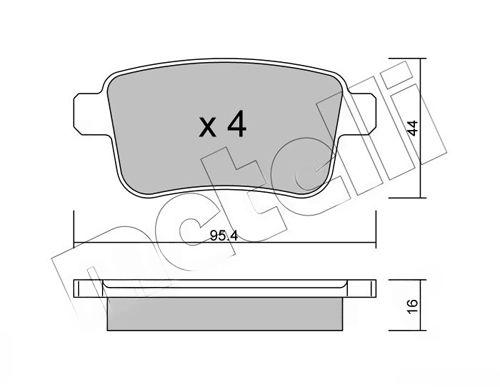 Комплект гальмівних накладок, дискове гальмо, без контакту попередження про знос, Renault Kangoo 08-/MB Citan 12-, Metelli 22-0814-0