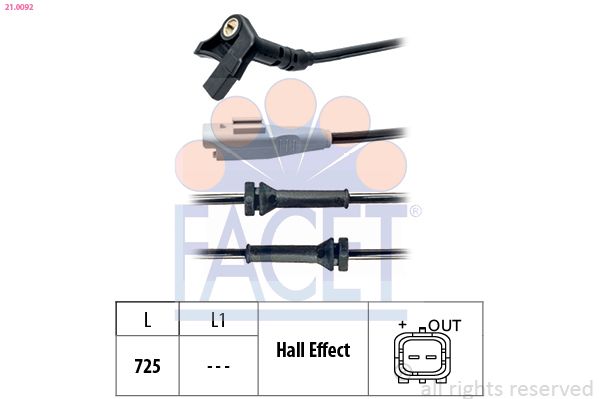 Датчик, кількість обертів колеса, Citroen Picasso/Berlingo/Peugeot Partner 08-, Facet 21.0092